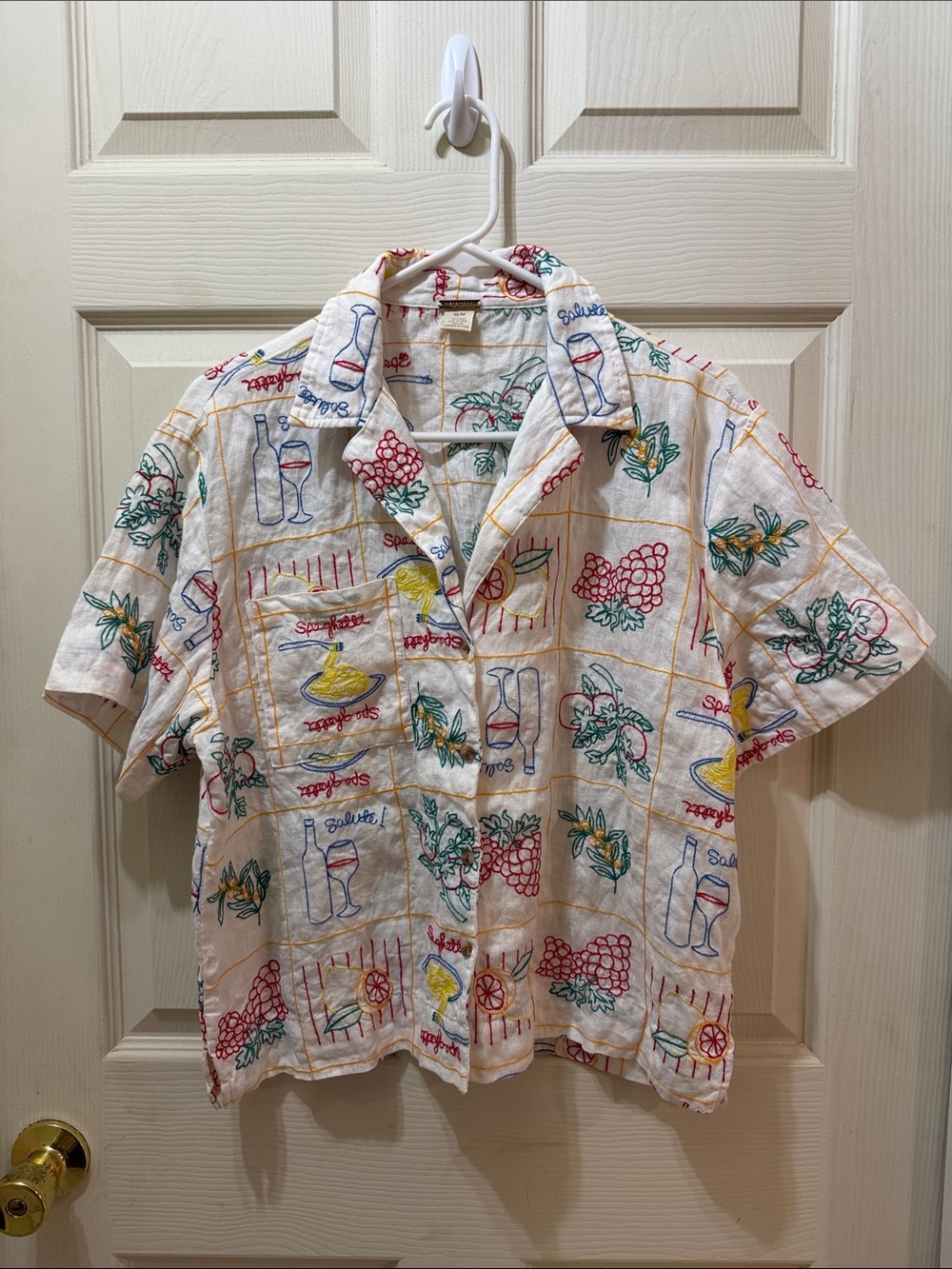 NWOT Magaschoni linen embroidered camp shirt